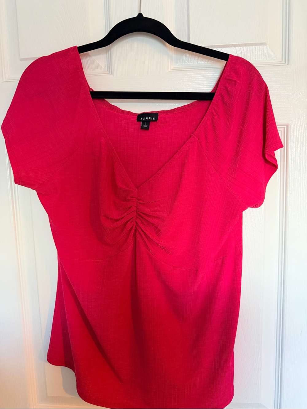 Torrid Pink Ruched V-Neck Short Sleeve Top